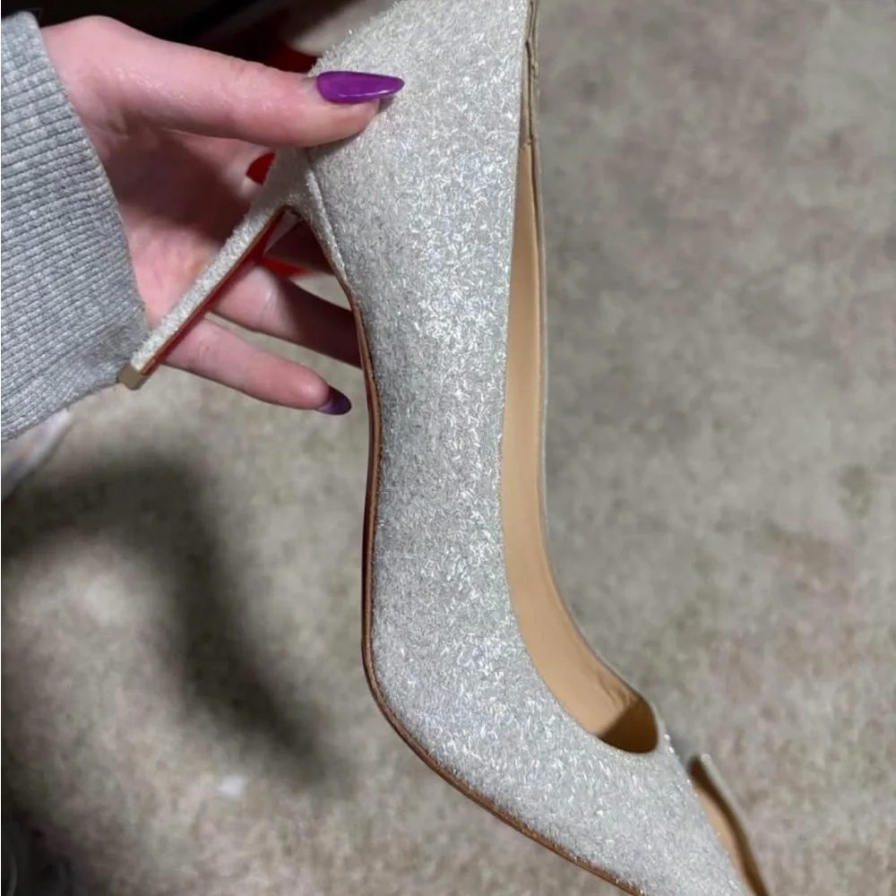 Christian Louboutin Silver Glitter Heels Size 38 - Picture 5 of 5